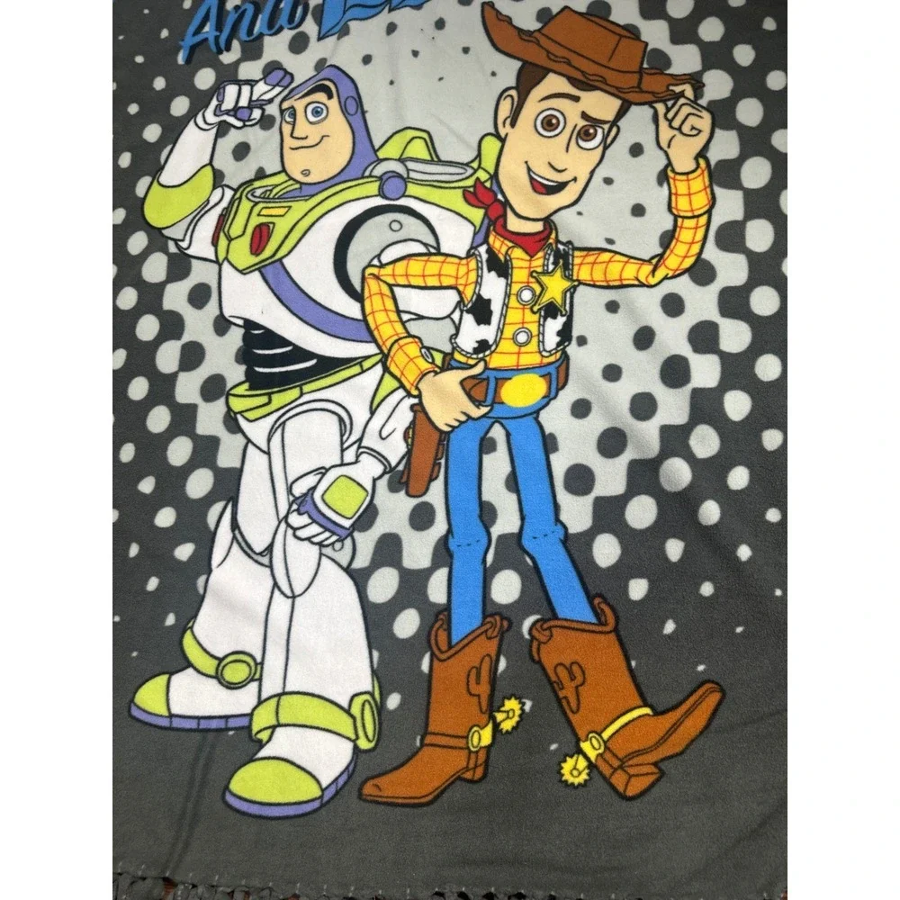 Toy Story Buzz Lightyear Woody Fleece Tie Blanket Gray 54x44